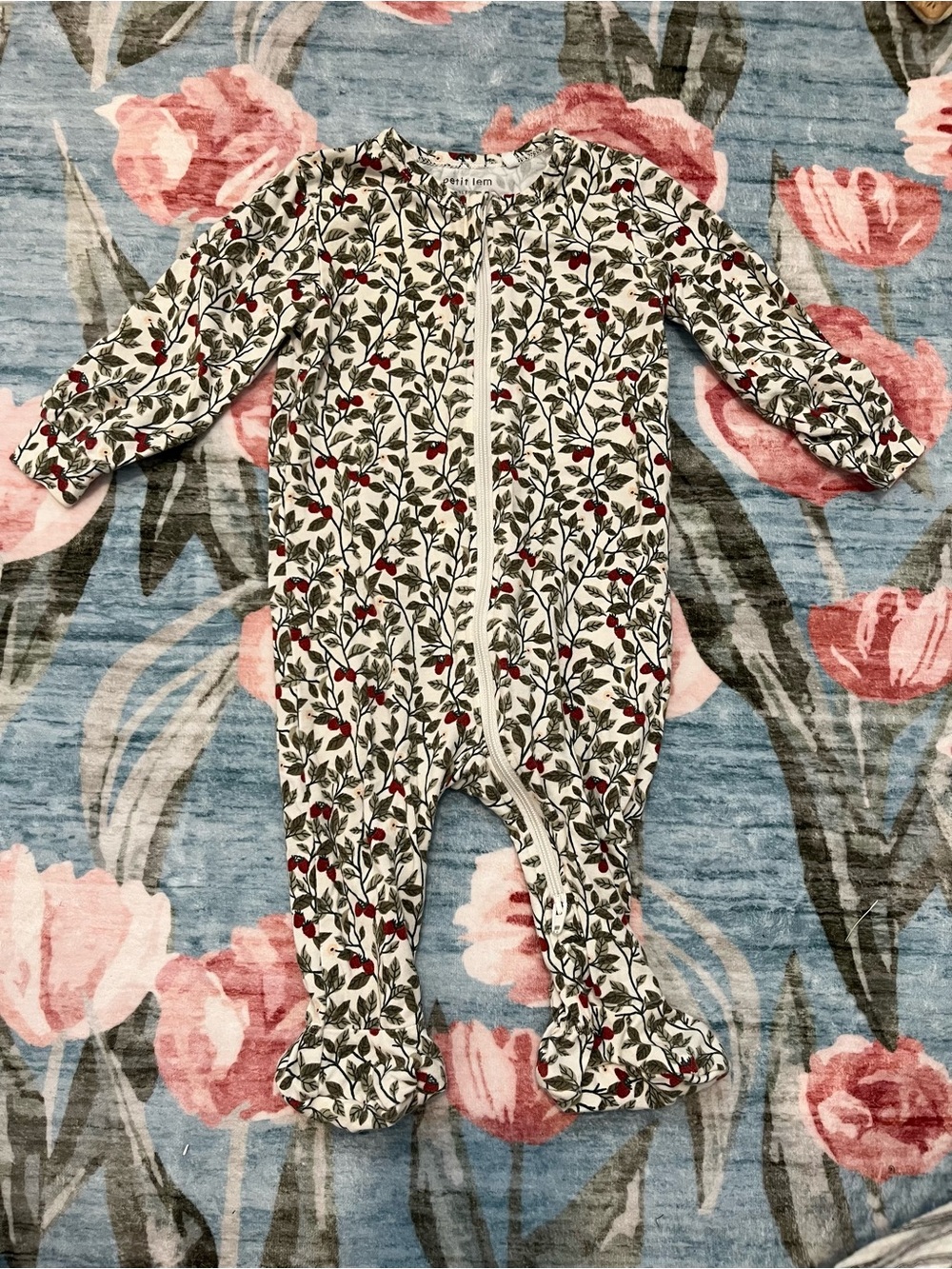 Petite Lem Floral Print Red & Green Baby Onesie